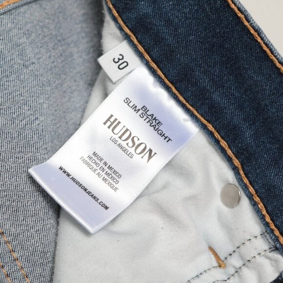 HUDSON Mens BLAKE Slim Straight Jeans Blue Denim Stretch Mid Rise Casual Zip - Picture 8 of 10